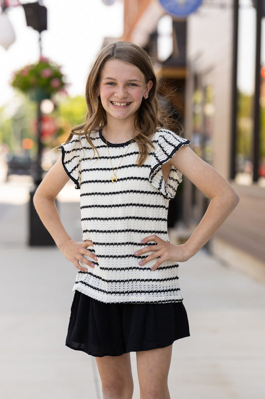 Contrast Piped Textured Stripe Knit Tank - Girls