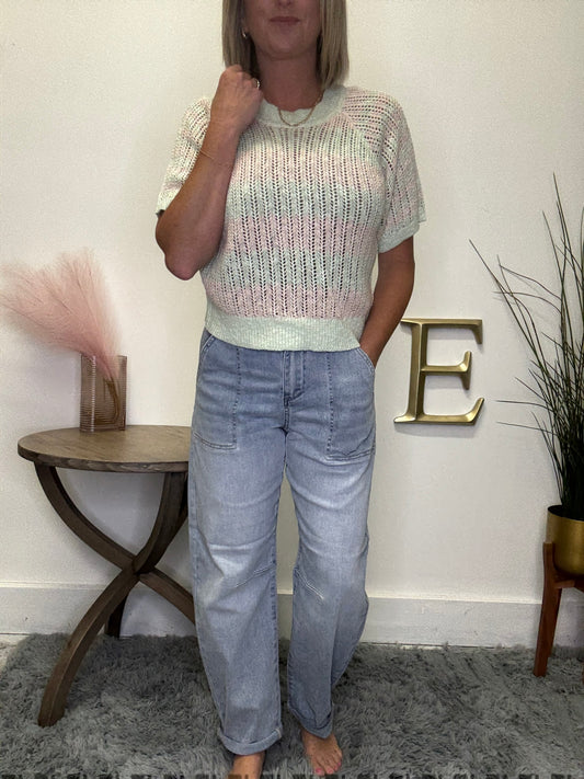 Mid Rise Barrel Patch Pocket Jeans