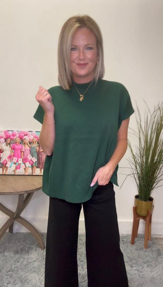 Ribbed Short Sleeve Longer Length Sweater - Ella Chic Boutique