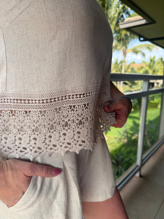 Square Neck Crochet Lace Trimmed Tank