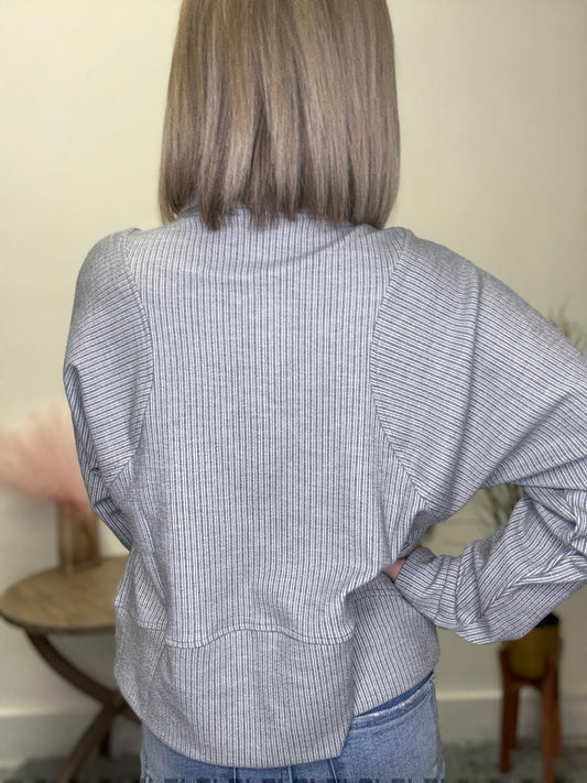 Textured Halfzip Pullover Sweatshirt - Ella Chic Boutique