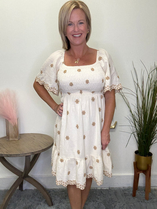 Embroidery Detailing Cotton Gauze Dress