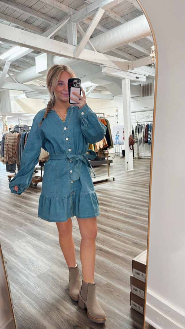 So Quaint Denim Dress - Ella Chic Boutique