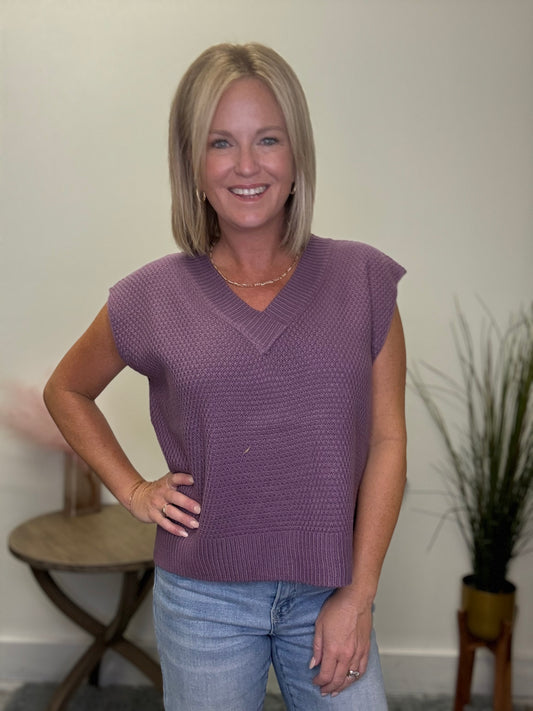 Friendly V-Neck Sweater in Purple