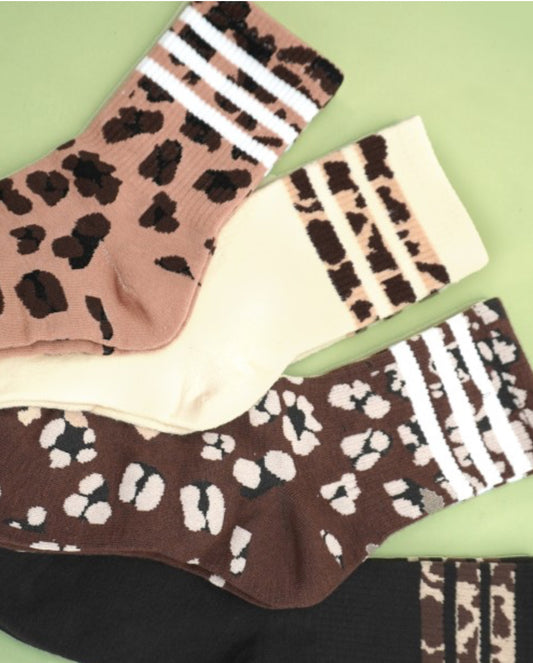 Leopard Print Varsity Striped Socks