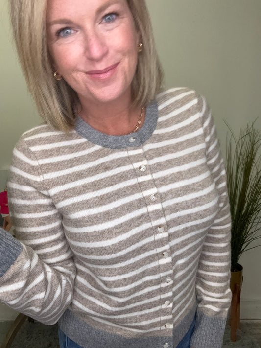 See the Stripes Button Down Cardigan