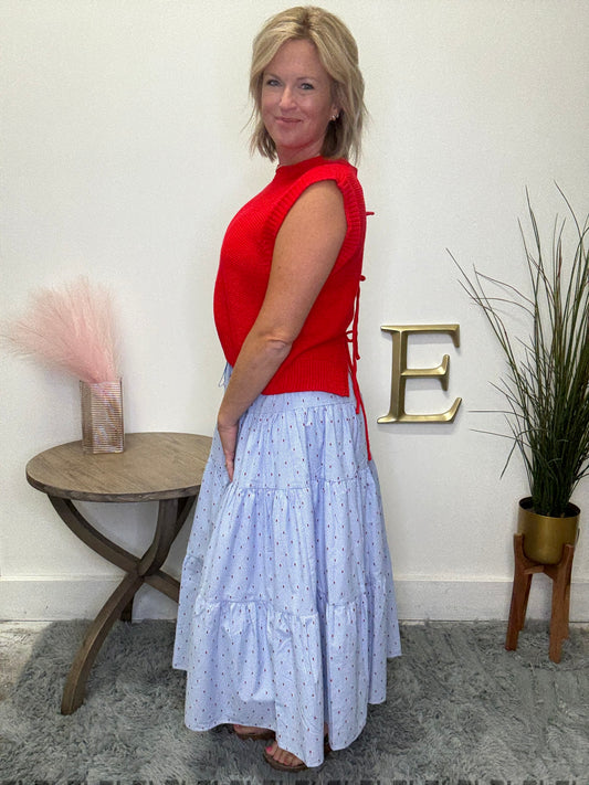 Blue Tiered Flowy Midi Skirt - Ella Chic Boutique