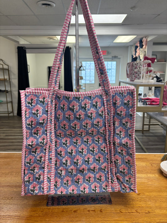 Sybil Blue and Pink Floral Tote Bag