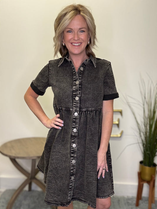 The Lennox Dress in Black Denim - Ella Chic Boutique