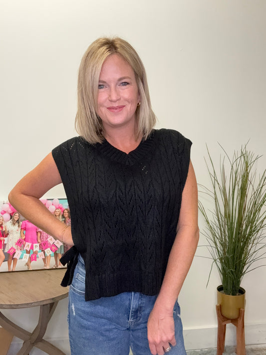 Cable Knit Sweater Vest in Black