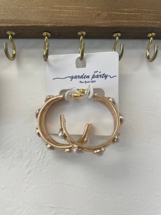 Pearl Studded Gold Hoop Earrings