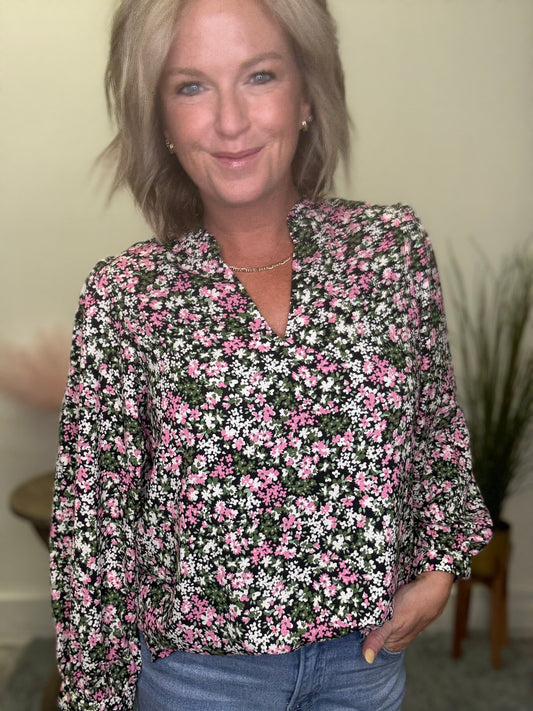 Aria Daydreaming Black Floral Top - Ella Chic Boutique