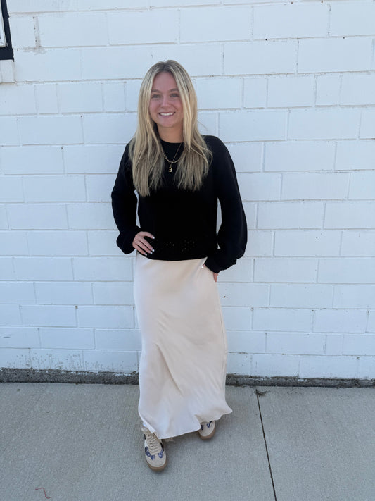 Hyfve black sweater knit design wide sleeve top boutique Roanoke Indiana