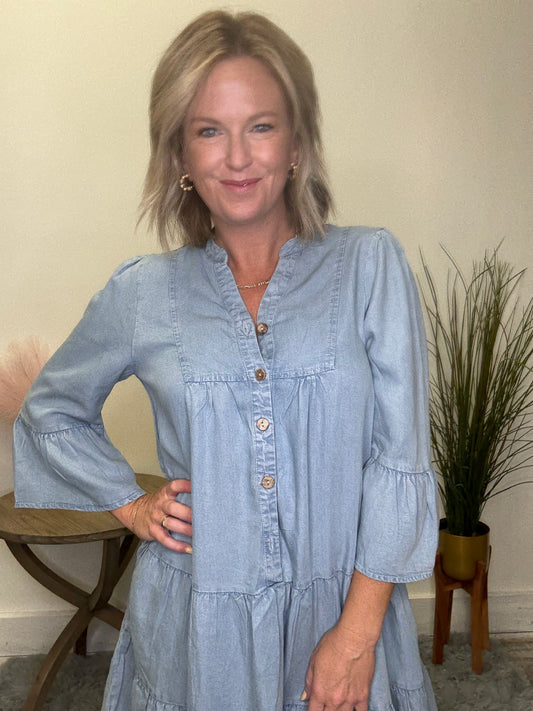 All the Best Chambray Ruffle Dress - Ella Chic Boutique