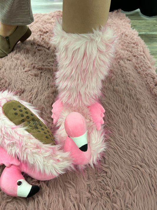 Sherpa Flamingo Slippers - Ella Chic Boutique