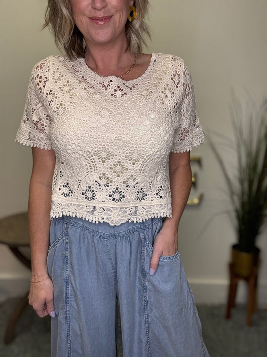Chambray Paperbag Elastic Waist Wide Leg Pants - Ella Chic Boutique