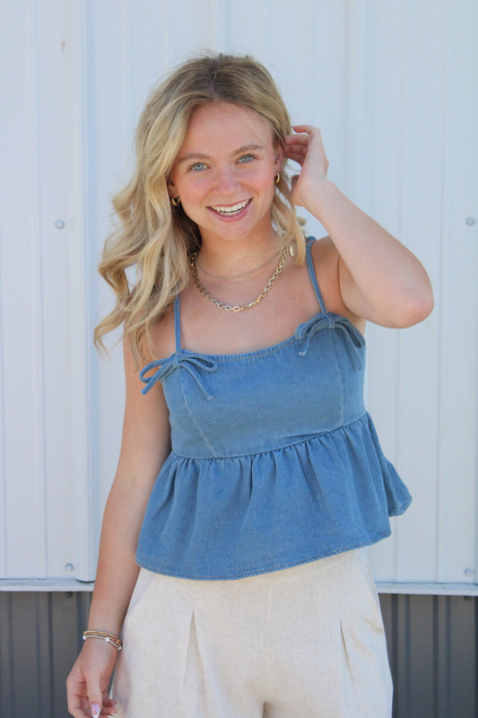 Erin Bow Detail Denim Top