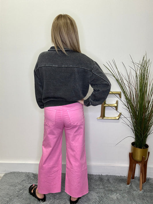 Pick and Choose Button Front Wide Leg Pants in Pink