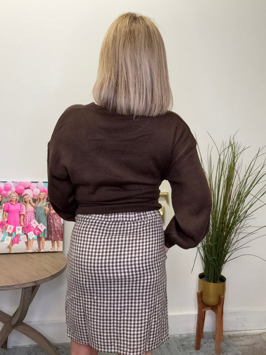 Houndstooth mini skirt in olive print pockets Mikarose knee length fall