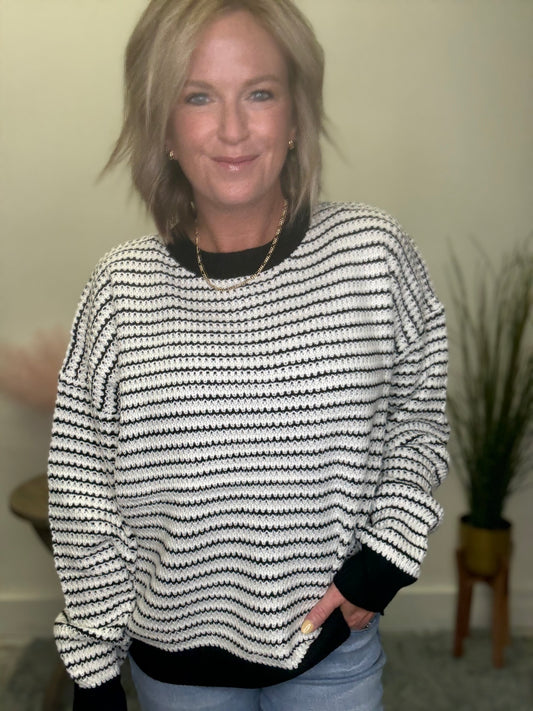 Sweater Knit Top With Waffle Knit - Ella Chic Boutique