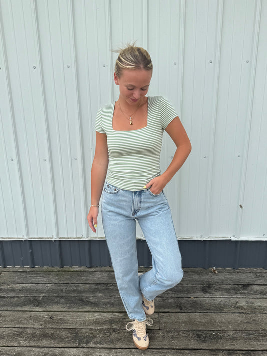 Double Lined Striped Square Neck Top