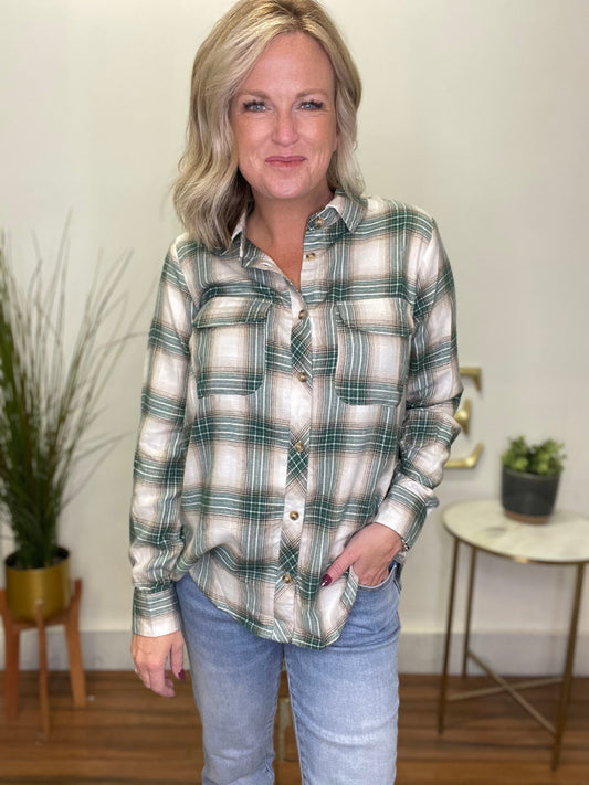 Take It Easy Plaid Button Up Top
