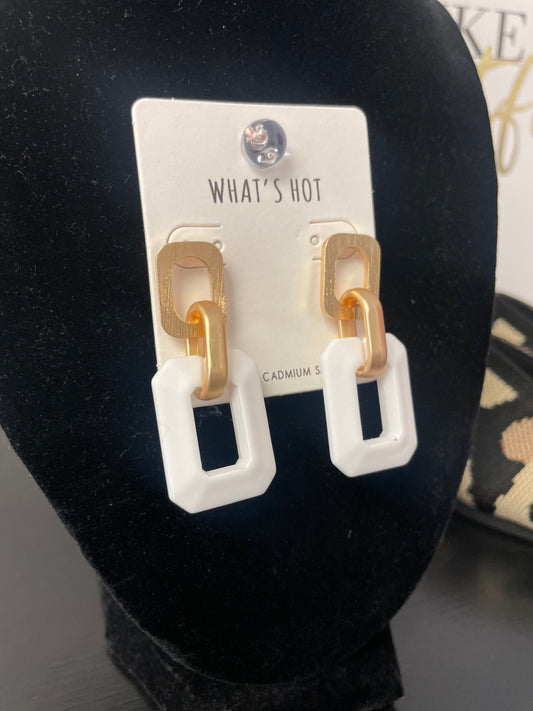 Two Drop White Geometric Earrings - Ella Chic Boutique