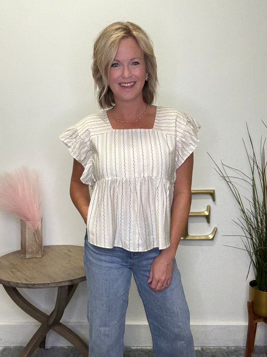 Pinstriped Floral Print Square Neck Top - Ella Chic Boutique