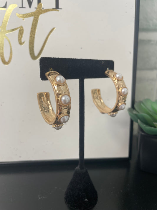 Pearl Studded Gold Hoop Earrings