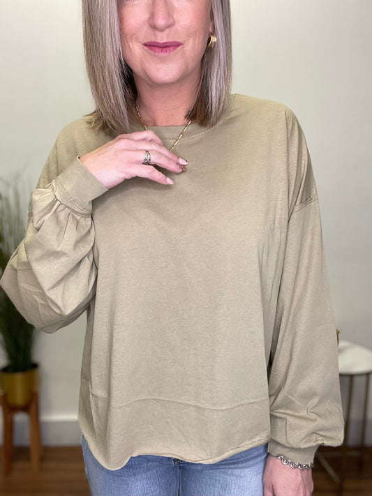 Rave About Casual Olive Raw Edge Top - Ella Chic Boutique