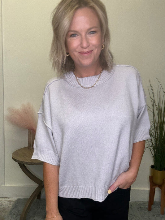 Softest Crewneck Drop Shoulder Short Sleeve Sweater - Ella Chic Boutique