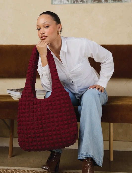 Georgia Quilted Puffy Hobo with Zip Closure- Pale Yellow