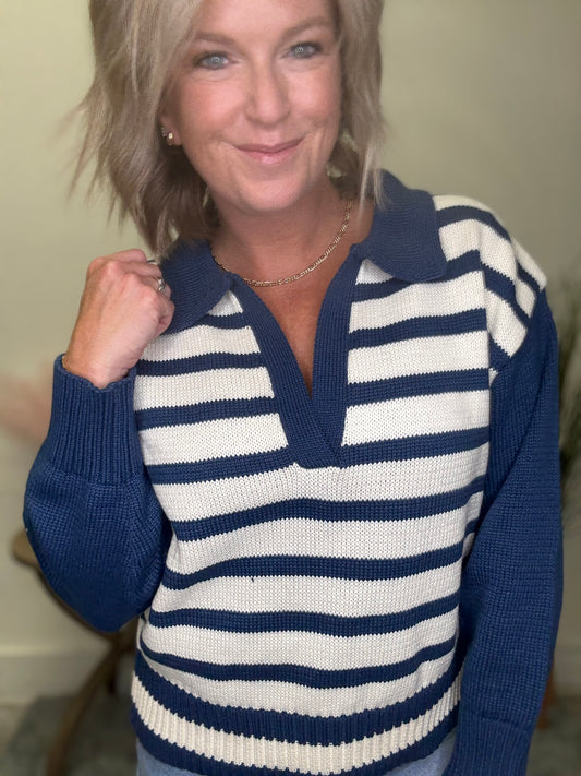 Solid and Stripes Collar Sweater
