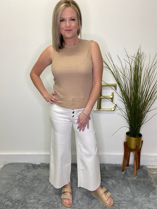 Pick and Choose Button Front Wide Leg Pants in White