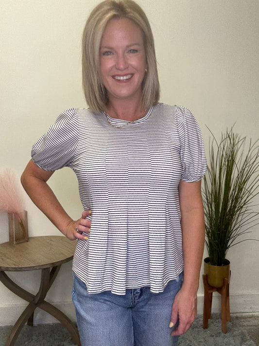 Simply Pretty Pleat Detail Striped Knit Top