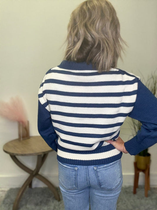 Solid and Stripes Collar Sweater - Ella Chic Boutique
