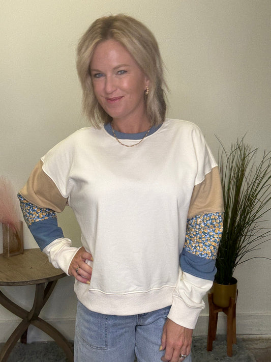 Perfect Fit Stripe and Floral Sleeve Pullover - Ella Chic Boutique