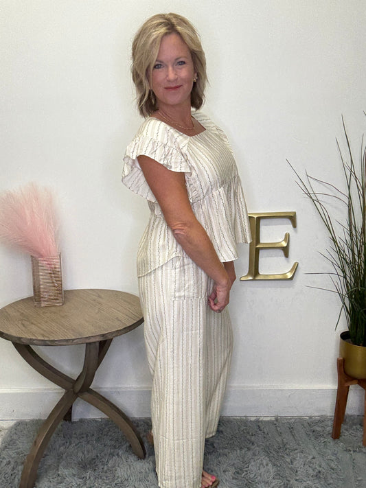 Pinstriped Floral Print Square Neck Top - Ella Chic Boutique
