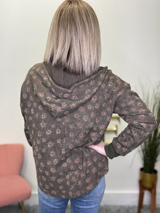 Kamilah Floral Button Jacket in Olive - Ella Chic Boutique