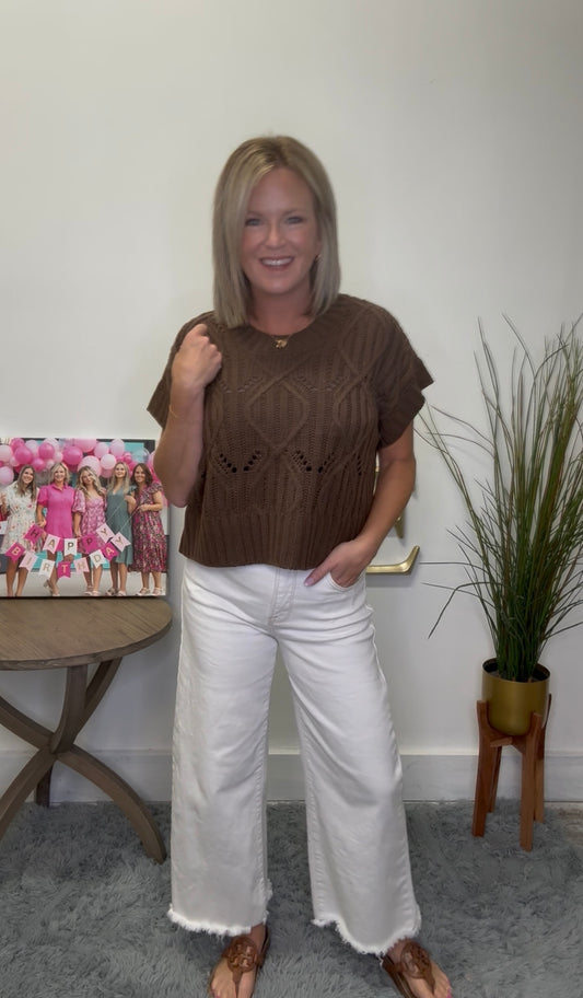 Your Best Bet Short Sleeve Sweater - Brown - Ella Chic Boutique