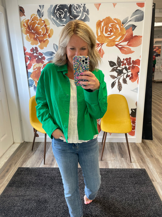 We All Need One Button Down Top/Jacket- Green - Ella Chic Boutique
