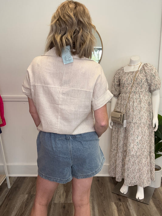 Denim Relaxed Fit Elastic waist Shorts with tie by together boutique