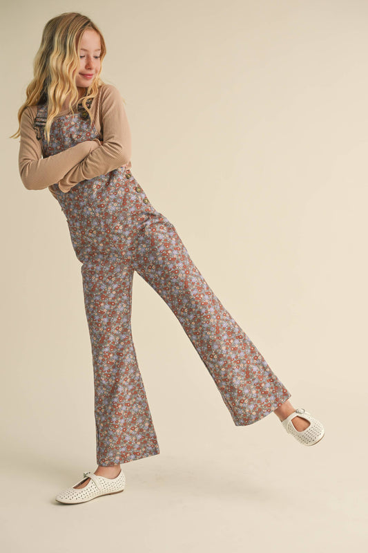 Girls Floral Flare Overalls