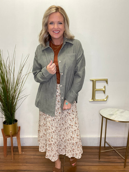 Frosted Olive Corduroy Lightweight Jacket - Ella Chic Boutique