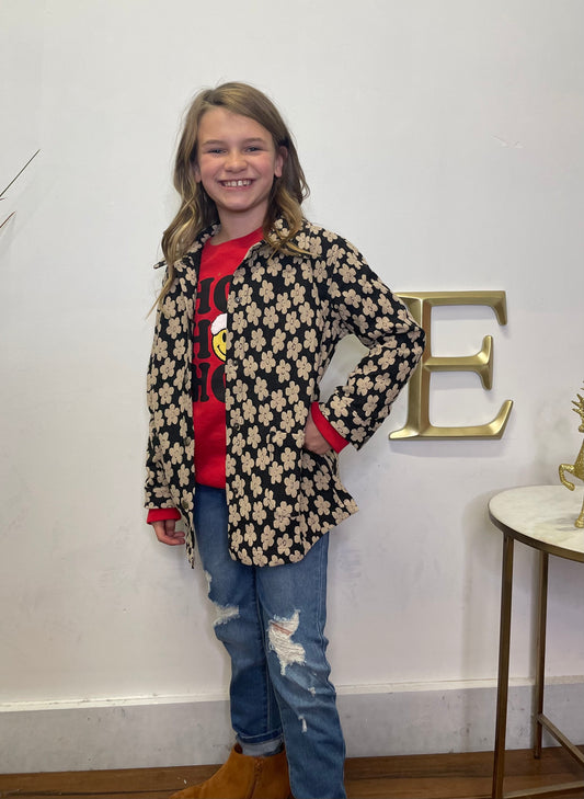 Girls Neutral Floral Shacket - Ella Chic Boutique