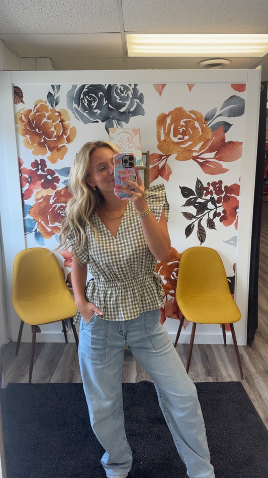 Gingham Ruffle Peplum Top