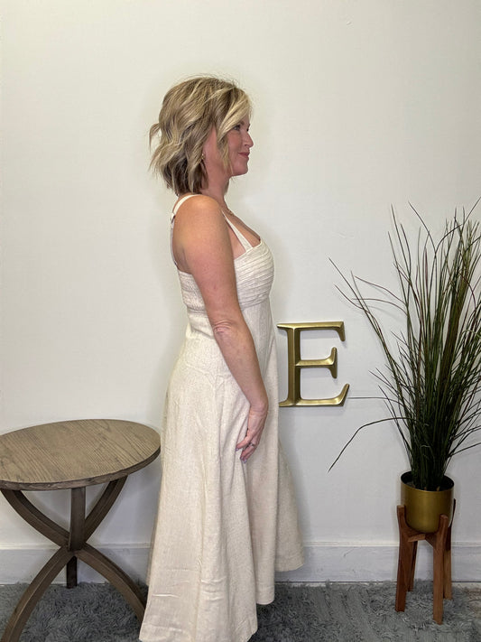 linen hem and thread dress oatmeal full skirt high quality midi