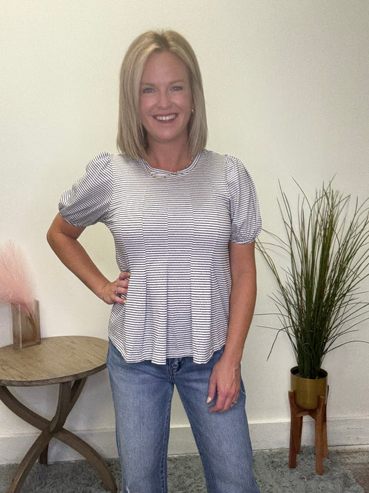 Simply Pretty Pleat Detail Striped Knit Top - Ella Chic Boutique