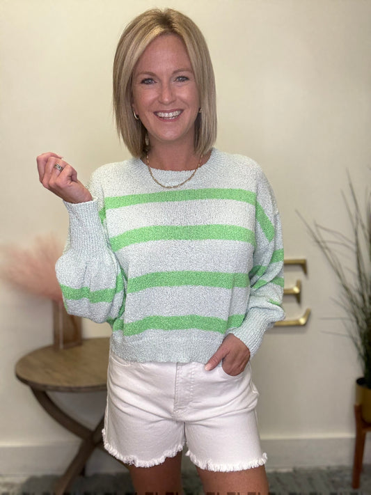 By together mint knit sweater with lime green stripes high quality fall 2025