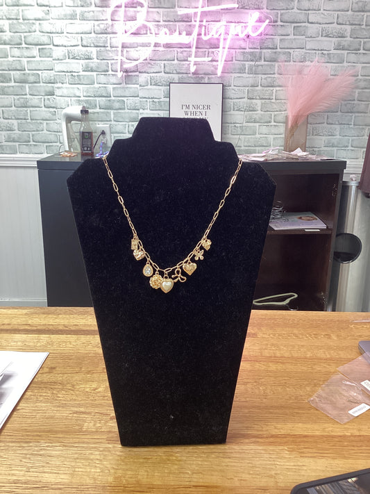 Charm Necklace-bow Heart Rhinestone Flower